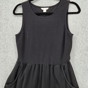 Garnet Hill Women 2 Everyday Sleeveless Fit Flare Peplum Dress Pockets Black